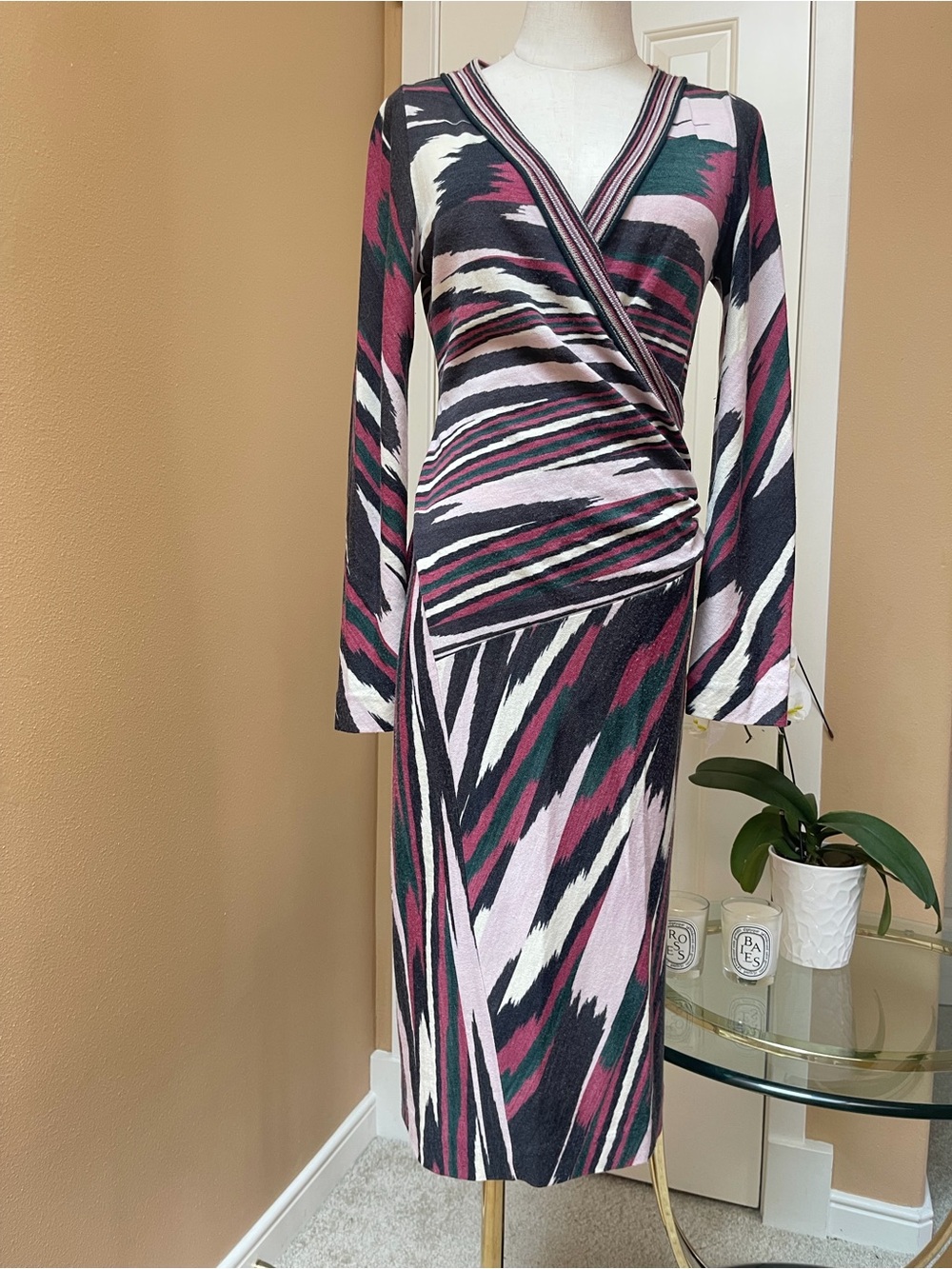 Missoni Wool Knit Wrap Dress Multicolor Size 44 Made in Italy $1895